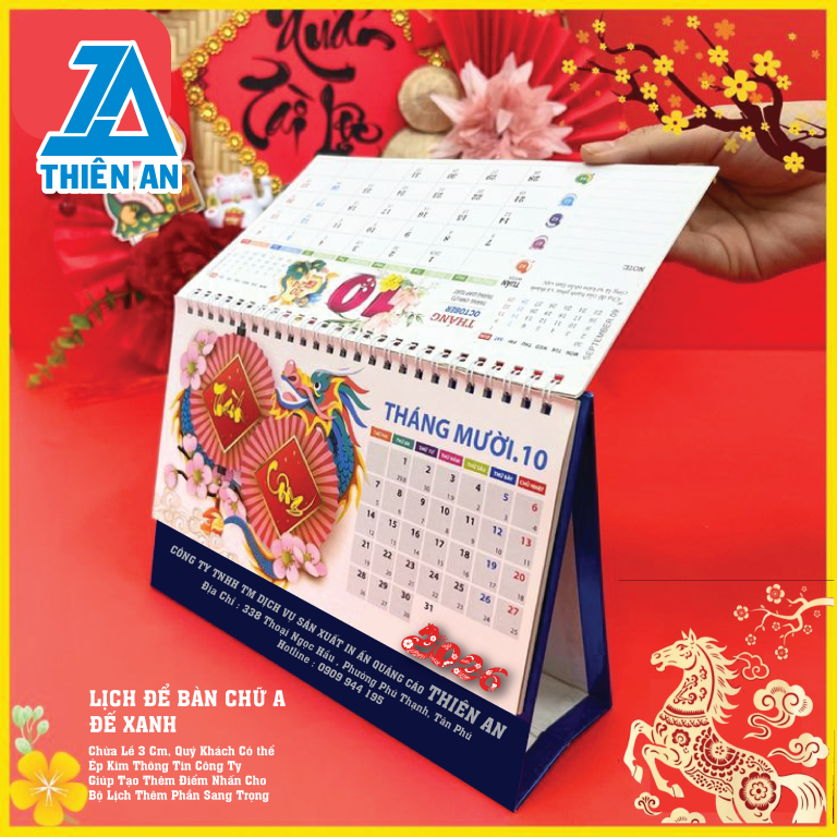 Lịch Để Bàn Chữ A - Đế Xanh 